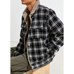 BDG Urban Outfitters Size M Sherpa-Lined Plaid Corduroy Trucker Jacket